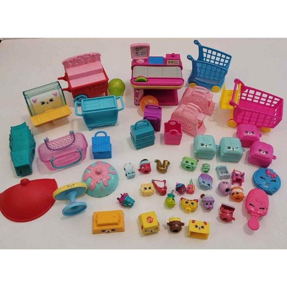 Shopkins Mixed‎ Lot of 45 Miniature Items Characters Accessories Bags Food Carts